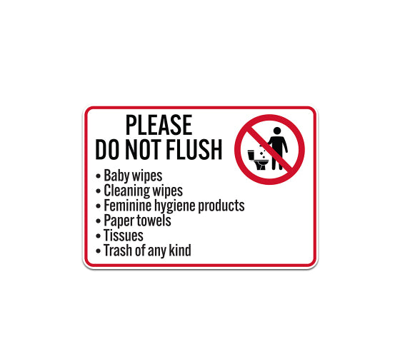 Please Do Not Flush Baby Wipes Aluminum Sign (Non Reflective)
