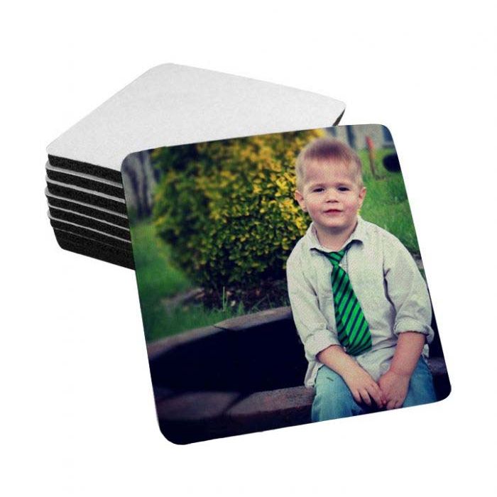 White Sublimation Fabric Top Coasters - 4" x 4" - 1/4" Thick - Black Rubber Back